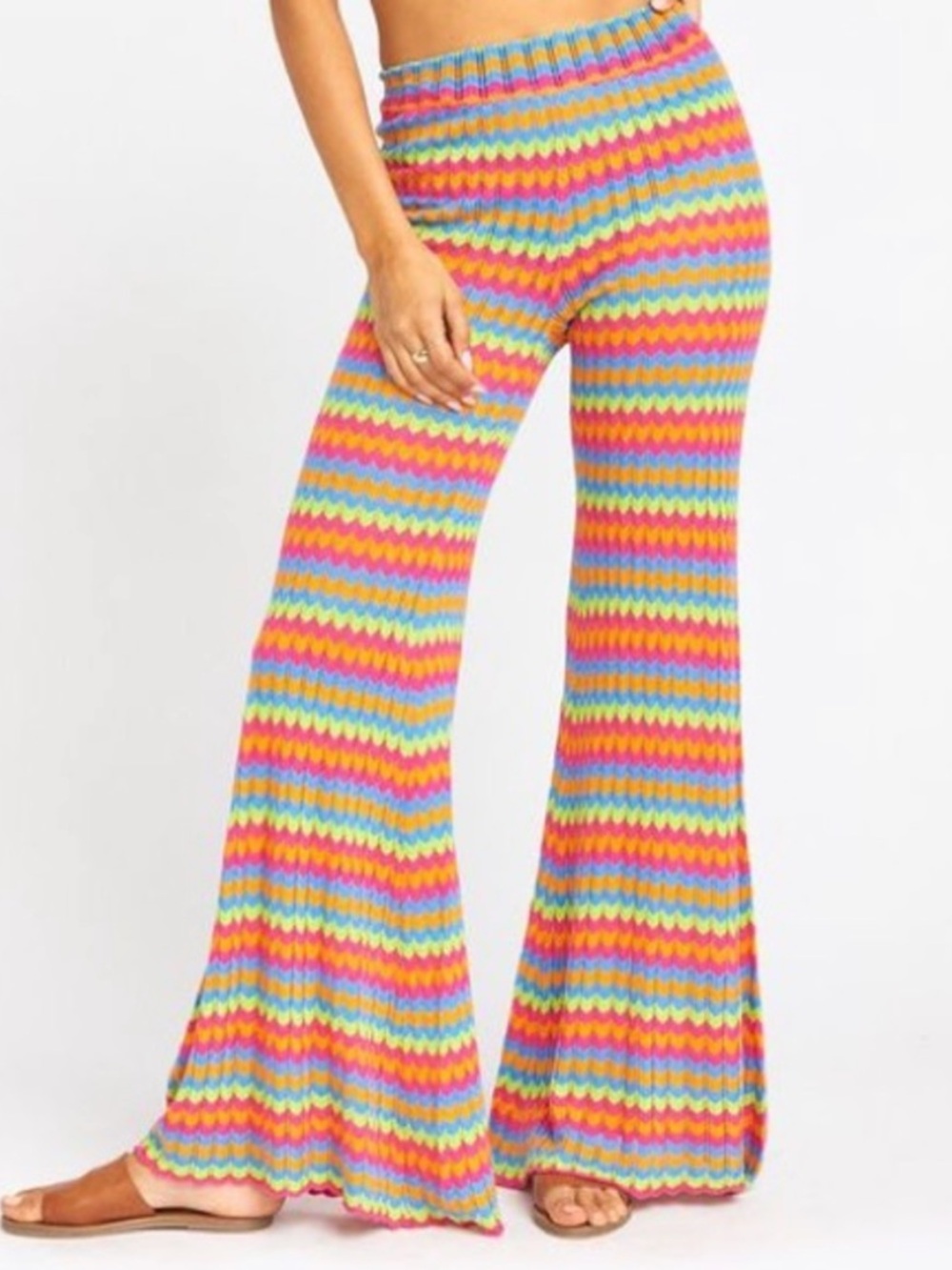 Show Me Your Mumu Susie Flare Knit Pants Paradise Island Lined Womens Small FLAW